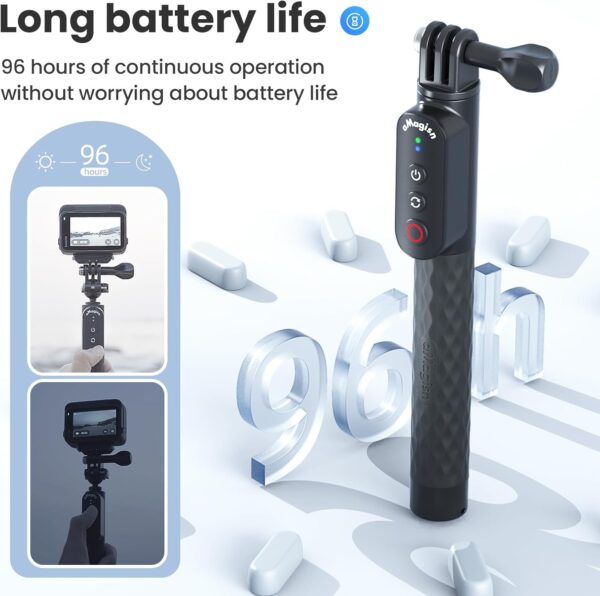 Remote Control Selfie Stick Rechargeable Waterproof 100CM Stretchable Compatible with Insta360/Gopro Action Camera and iOS Android Smartphone (Ball Head Three-Prong) - Image 3