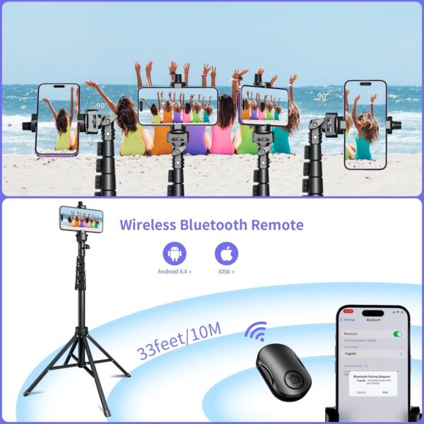 Fugetek 62" Selfie Stick Tripod for iPhone, Stable 4 Leg Design, Bluetooth Remote, Aluminum Stick & Legs, Lightweight, Portable All in One, Compatible with iPhone & Android, Non Skid Feet - Image 2