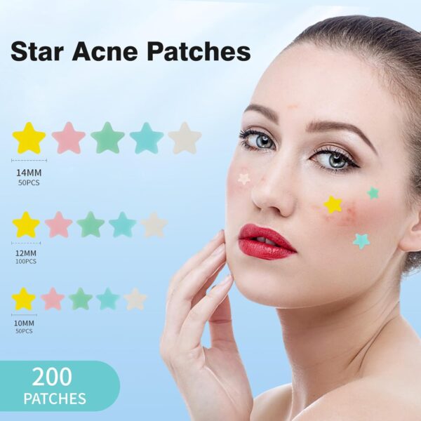 Pimple Patches for Face, Hydrocolloid Acne Patches, Cute Star Zit Covers, Colorful Spot Stickers with Tea Tree, Salicylic Acid & Cica Oil| 3 Sizes (10mm, 12mm & 14mm) |200 Count - Image 2