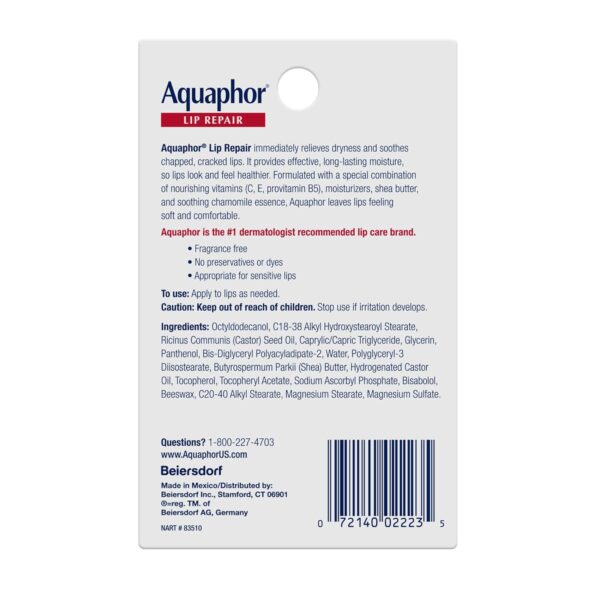 Aquaphor Lip Repair Ointment, Moisturizing Lip Balm Pack, Relieves Dryness, 0.35 Tube, Pack of 2 - Image 6