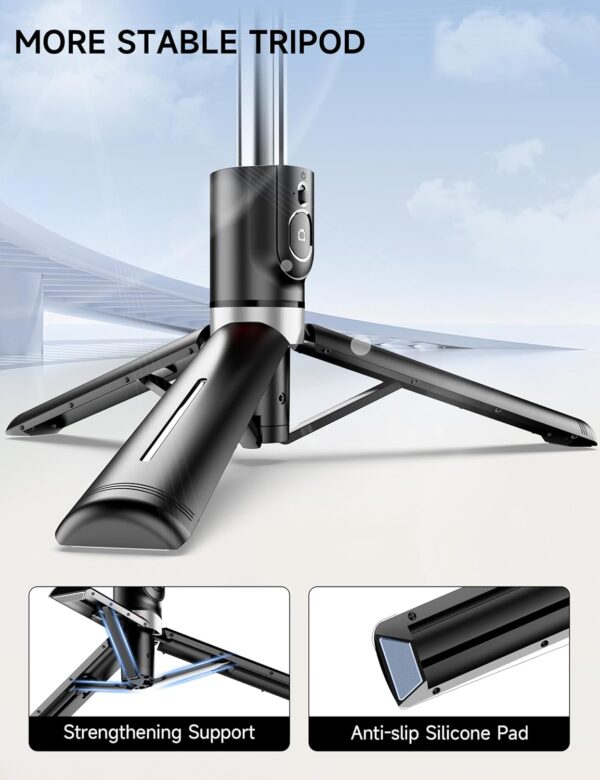 45" Selfie Stick Tripod with 2 Lights, Extendable 5 in 1 Selfie Stick Phone Tripod, Portable Selfie Sticks with Wireless Remote Compatible with iPhone 15/14/13 Pro Max, Samsung, Android, Gopro - Image 4