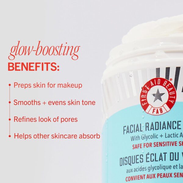First Aid Beauty - Facial Radiance Pads with Glycolic & Lactic Acids – Daily Exfoliating Pads with AHA that Help Tone & Brighten Skin – Makeup Prep Pads - Compostable for Daily Use – 28 Pads - Image 4