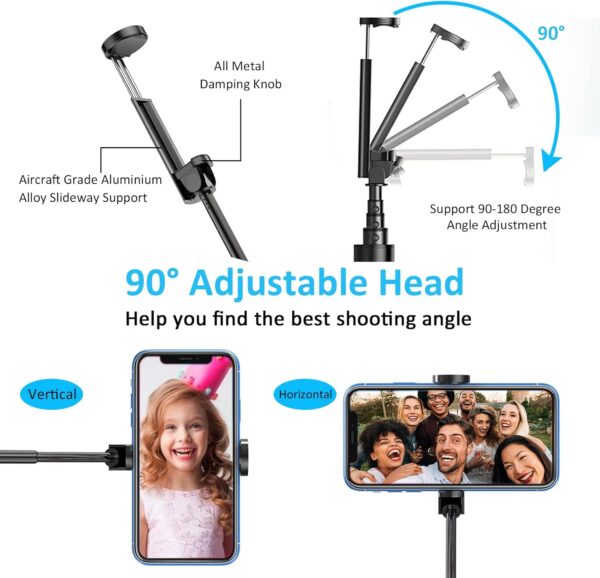 Monopod Selfie Stick Bluetooth, Lightweight Aluminum All in One Extendable Selfie Sticks Compact Design, Compatible with iPhone 15/14 Pro Max/14 Pro/14/14 Plus/13 Pro Max/13 Pro/13, Galaxy S22 - Image 6