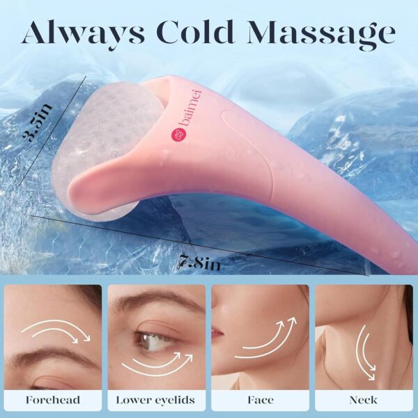 BAIMEI IcyMe Ice Roller for Face Women and Gua Sha Facial Tool Set, Ice Face Roller Reduces Puffiness, Relieves Migraines, Skin Care Tools, Self Care Gift for Women - Pink - Image 3