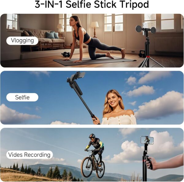 70" Auto Face Tracking Tripod for iPhone, 360 Rotation Travel Selfie Stick Mount with Remote, Gesture Control and Fill Light, Motion Sensor Phone Tripod for Tiktok YouTube Video Vlog Recording - Image 6