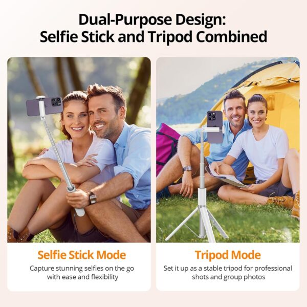 ATUMTEK 62" Selfie Stick Tripod, Extendable Aluminum Tripod with Rechargeable Bluetooth Remote, Compatible with iPhone and Android Smartphones, Perfect for Travel, Vlog, Video and Photo, White - Image 3