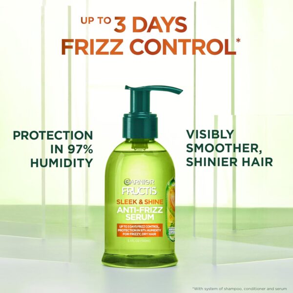 Garnier Fructis Sleek & Shine Anti-Frizz Serum for Frizzy, Dry Hair, Argan Oil, 5.1 Fl Oz, 1 Count (Packaging May Vary) - Image 3