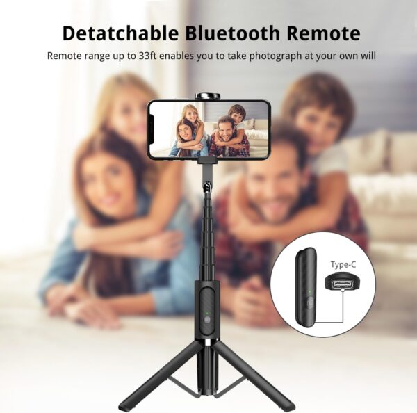 ATUMTEK Selfie Stick Tripod, Extendable 3 in 1 Aluminum Bluetooth Selfie Stick with Wireless Remote and Tripod Stand for iPhone 16/15/14/13/12/11 Pro Max/XS Max/XS/XR/X/8/7, Samsung Smartphones Black - Image 4