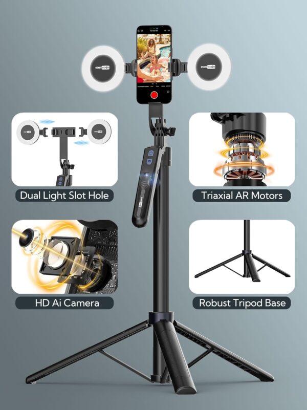 Auto Face Tracking Tripod 360 Rotation,Phone Tripod for iPhone w/Fill Light,Selfie Stick for iPhone w/Remote Control,70” Phone Holder Video Recording for Content Creators TikTok(UTK-02) - Image 7