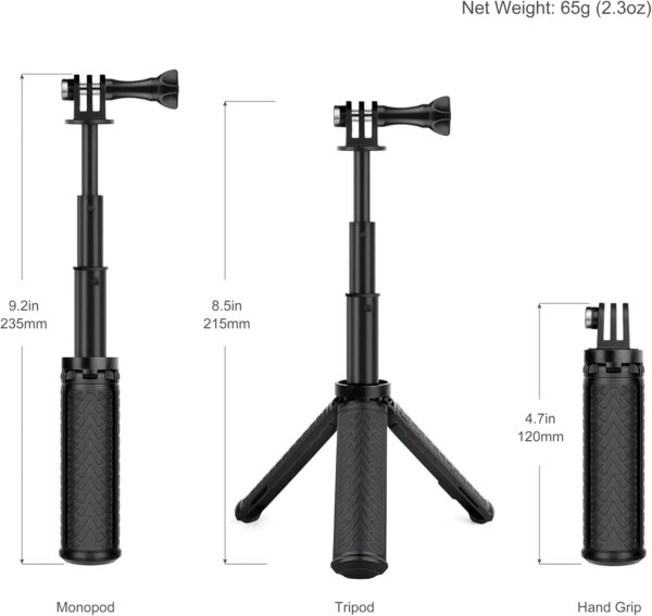 Mini Hand Grip Selfie Stick Tripod Stand for GoPro Hero 13 12 11 10 9 8 7 6 5 4 3,Session, Fusion, Max,Insta360, DJI, Akaso, Phone-Use it as a Selfie Stick Monopod, Handle, Travel Tripod - Image 4
