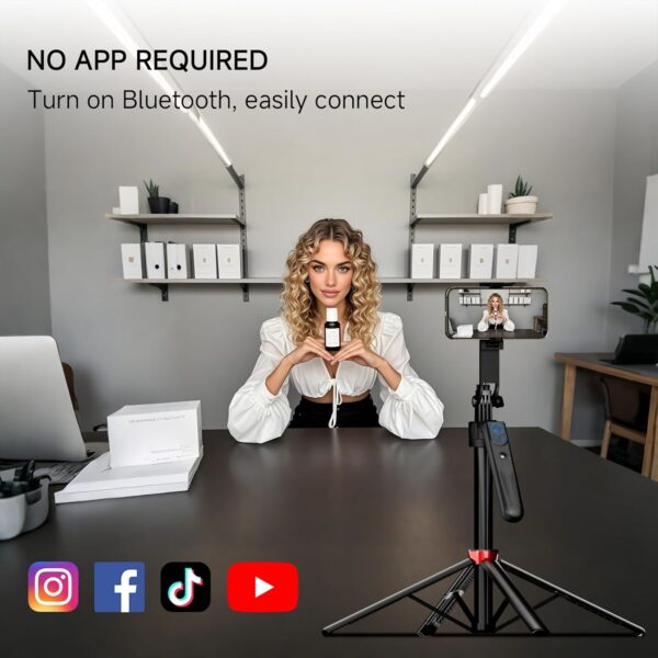 70" Auto Face Tracking Tripod for iPhone, 360 Rotation Travel Selfie Stick Mount with Remote, Gesture Control and Fill Light, Motion Sensor Phone Tripod for Tiktok YouTube Video Vlog Recording - Image 4