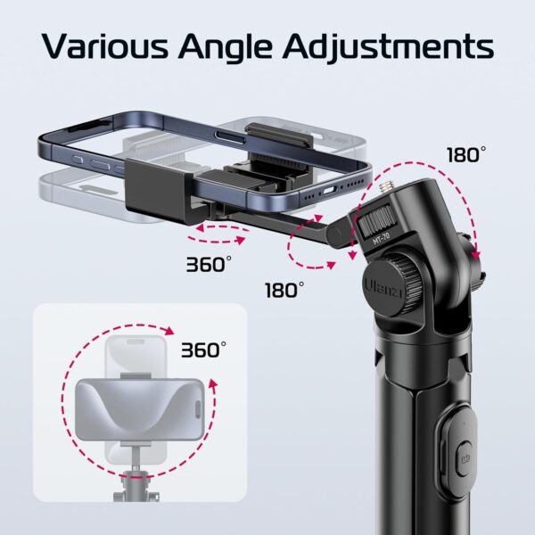 ULANZI MT-70 Extendable Phone Tripod, 63"" Selfie Stick Phone Vlog Tripod Stand with 2 Phone Clip, 360° Rotate Dual Camera Tripod for iPhone Sony Canon GoPro, Lightweight for Travel, Black - Image 3