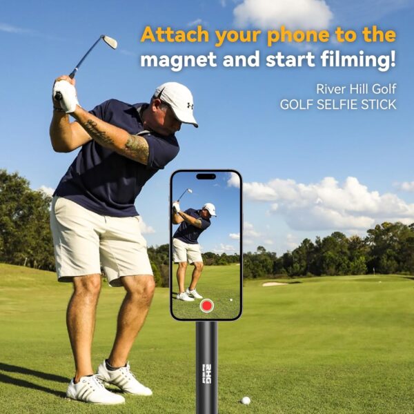 Golf Monopod Stick, Golf Swing Phone Holder, 46" Magnetic Aluminum Alloy Selfie Stick w/Spike Stake Mount, Compatible w/iPhone Camera Magsafe, Adjustable Heigh Tripod, Golf Training Aid - Image 6