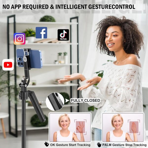 70" Face Tracking Tripod 360 Rotation with Stand,Selfie Stick for iPhone and Android,Phone Tripod with Remote and Gesture Control,Built-in Tracking Camera Selfiestick for Vlog Video Recording Tiktok - Image 3