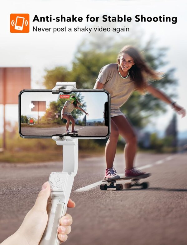 Selfie Stick Gimbal Stabilizer, 1 Axis Face Tracking & 360° Rotation Tripod with Wireless Remote, 4 in 1 Portable Tripod w/Extendable Stick for iPhone 14/Android Video Recording hohem iSteady Q - Image 3