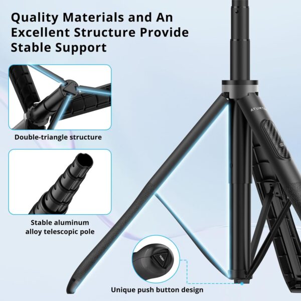 ATUMTEK 51" Selfie Stick Tripod, All in One Extendable Phone Tripod Stand with Bluetooth Remote 360° Rotation for iPhone and Android Phone Selfies, Video Recording, Vlogging, Live Streaming, Black - Image 5