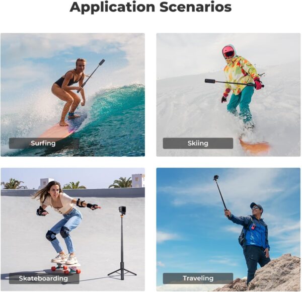 K&F Concept Invisible Selfie Stick, Extension Long Pole（120cm/47.2in） for Insta360 Sports Camera GoPro DJI OSMO Pocket 3, 1/4" Extended Monopod with GoPro Adapter. - Image 8