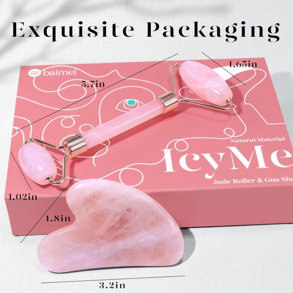 BAIMEI IcyMe Jade Roller & Gua Sha, Face Roller Redness Reducing Skin Care Tools, Self Care Pink Gift for Men Women, Massager for Face, Eyes, Neck, Relieve Fine Lines and Wrinkles - Rose Quartz - Image 3