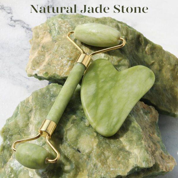 BAIMEI IcyMe Gua Sha & Jade Roller Facial Tools Face Roller and Gua Sha Set for Puffiness and Redness Reducing Skin Care Routine, Self Care Gift for Men Women - Green - Image 3