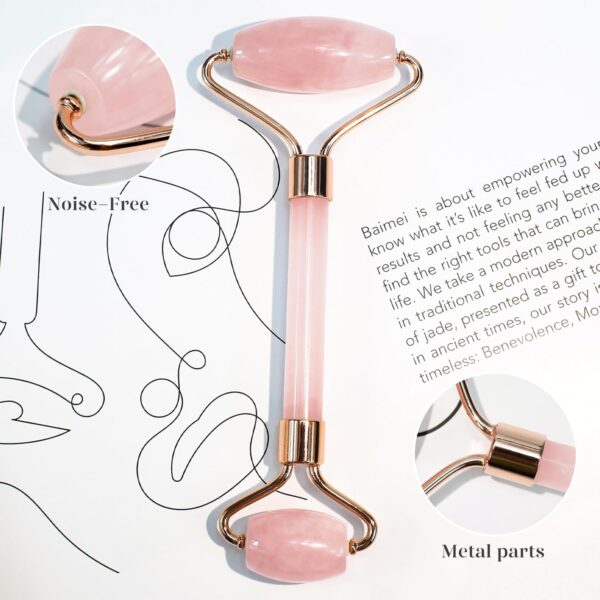 BAIMEI IcyMe Jade Roller & Gua Sha, Face Roller Redness Reducing Skin Care Tools, Self Care Pink Gift for Men Women, Massager for Face, Eyes, Neck, Relieve Fine Lines and Wrinkles - Rose Quartz - Image 2