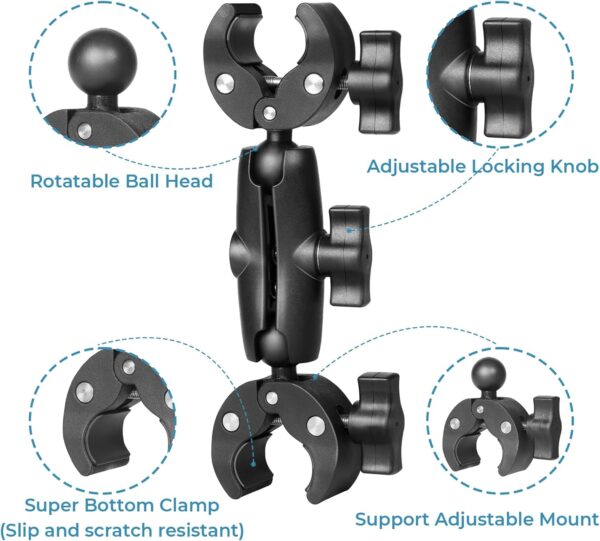 Sequpr Camera Clamp Mount for Gopro, Super Clamp Adapter Double Head Multifunction Holder for Motorcycle, Photography Light Fixture Bracket,Umbrella,Selfie Stick,Reflector - Image 3