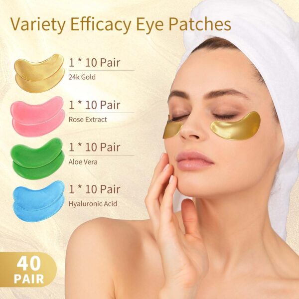 Under Eye Patches, 40 Pairs Eye Mask for Dark Circles, Puffy Eyes, Undereye Bags,Wrinkles,Eye Mask Patches with 24K Gold, Hyaluronic Acid,Rose & Aloe Vera, Eye Treatment Skin Care for Men & Women Gift - Image 2