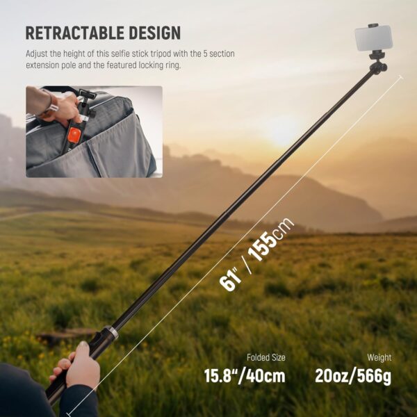 NEEWER Phone Tripod for Cell Phone & Camera with Remote, 62.9" All Metal Selfie Stick Travel Vlog Tripod Stand for iPhone with Phone Holder, Portable Camera Tripod for Canon Sony DLSR GoPro, TS05 - Image 6