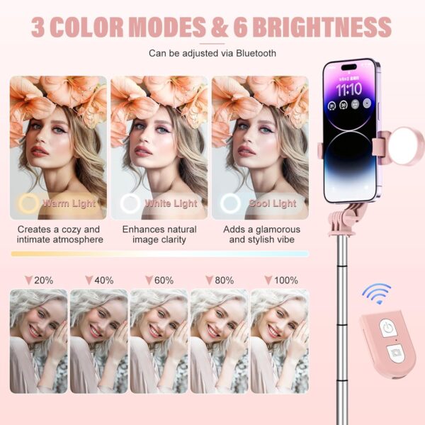 Selfie Stick with Rechargable Remote and Light, Tripod for iPhone, Cell Phone Stand for Video Recording, Portable Travel Essentials Smartphone Mount Holder, Extendable Vlogging Filming Accessories - Image 5