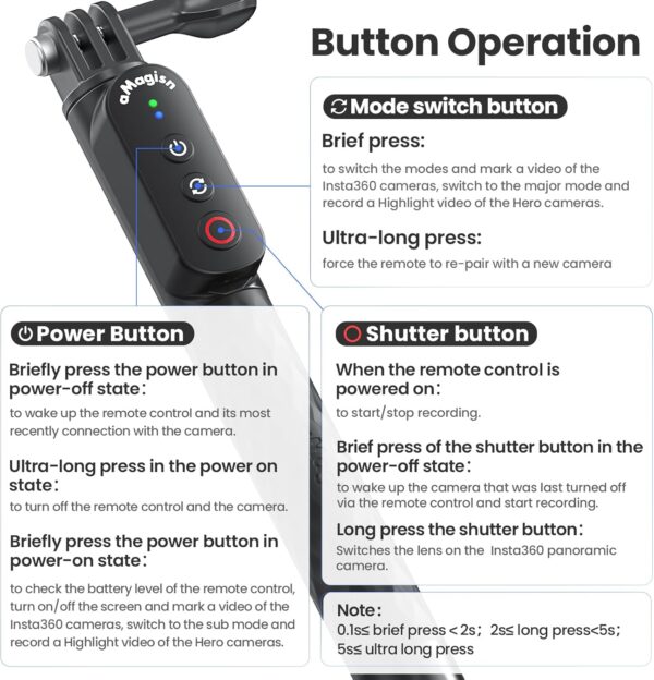 Remote Control Selfie Stick Rechargeable Waterproof 100CM Stretchable Compatible with Insta360/Gopro Action Camera and iOS Android Smartphone (Ball Head Three-Prong) - Image 7