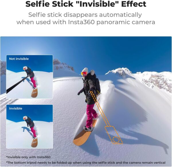 K&F Concept Invisible Selfie Stick, Extension Long Pole（120cm/47.2in） for Insta360 Sports Camera GoPro DJI OSMO Pocket 3, 1/4" Extended Monopod with GoPro Adapter. - Image 4