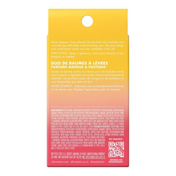 e.l.f. Squeeze Me More Lip Balm Duo, Moisturizing Balm For A Sheer Tint Of Color, Made With Hyaluronic Acid, Vegan & Cruelty-Free, Mango & Watermelon - Image 7