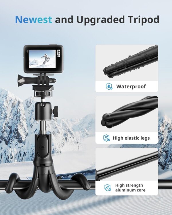 UBeesize Extendable Phone Tripod, Flexible Tripods with Remote, 3 in 1 Selfie Stick with Gopro Mount, iPhone Stand for Recording, Volgging, Live Streaming Fit for Cell Phones, Canon Sony Cameras - Image 3