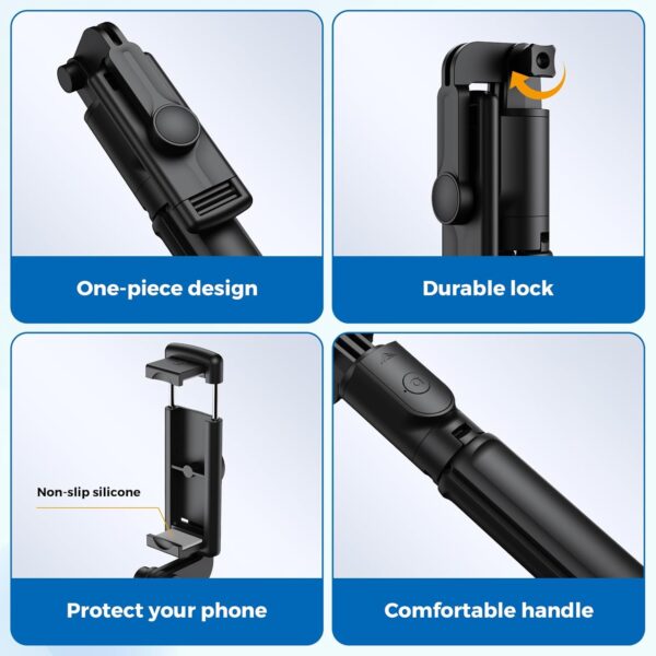 Selfie Stick Tripod, Retractable Selfie Stick Tripod with Wireless Remote Control, for Photograph, Live Streaming, Video Recording, Compatible with Android, iPhone and More - Image 3