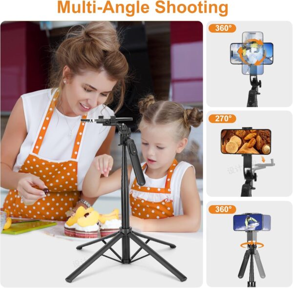 70inch Selfie Stick Phone Tripod with Rechargeable Remote,Portable Extendable 3 in 1 Cell Phone Tripod Stand for Video Recording,Travel Selfie Stick for iPhone and Android - Image 4