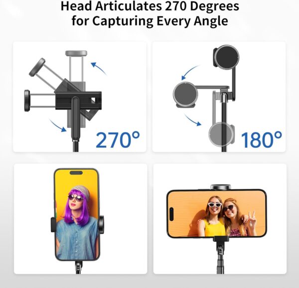 ATUMTEK Selfie Stick Tripod, Extendable 3 in 1 Aluminum Bluetooth Selfie Stick with Wireless Remote and Tripod Stand for iPhone 16/15/14/13/12/11 Pro Max/XS Max/XS/XR/X/8/7, Samsung Smartphones Black - Image 3