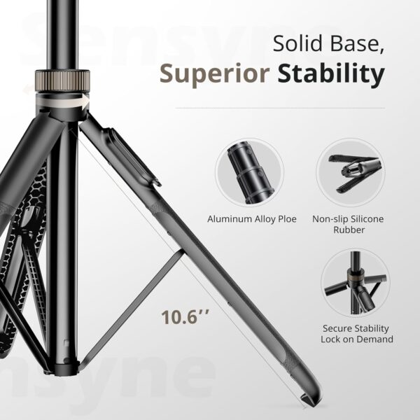 Sensyne 72" Extendable Tripod for iPhone & Selfie Stick with Detachable Phone Holder & Wireless Remote, Compatible with All Cell Phones, Black - Image 6