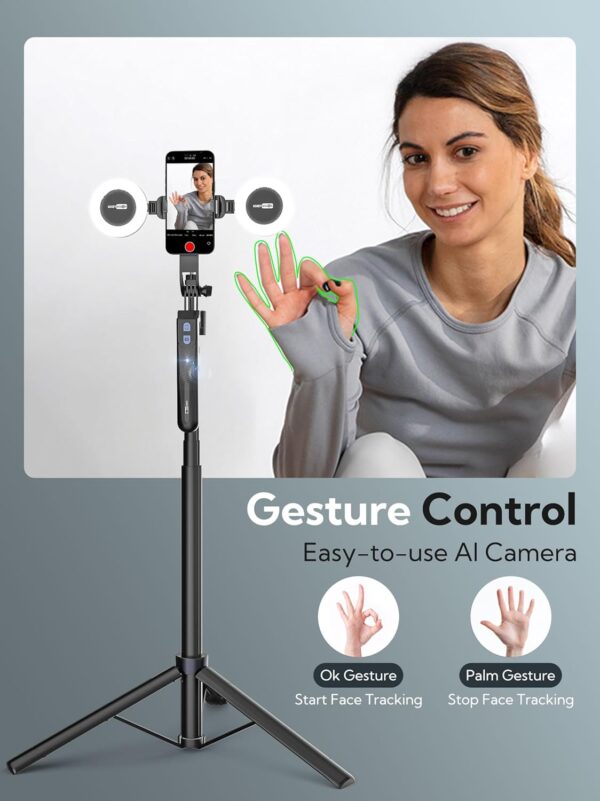 Auto Face Tracking Tripod 360 Rotation,Phone Tripod for iPhone w/Fill Light,Selfie Stick for iPhone w/Remote Control,70” Phone Holder Video Recording for Content Creators TikTok(UTK-02) - Image 3