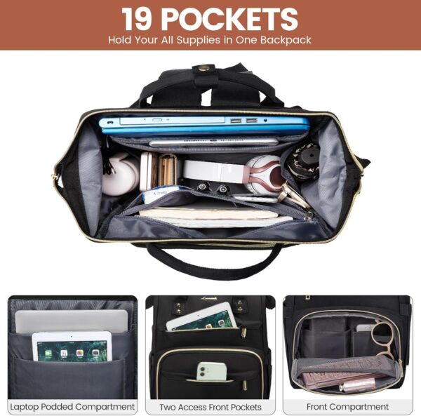 LOVEVOOK Laptop Backpack,15.6 Inch Professional Womens Purse Computer Bag Nurse Teacher Backpack,Waterproof College Work Bags Carry on Travel Back Pack with USB Port,Black - Image 2