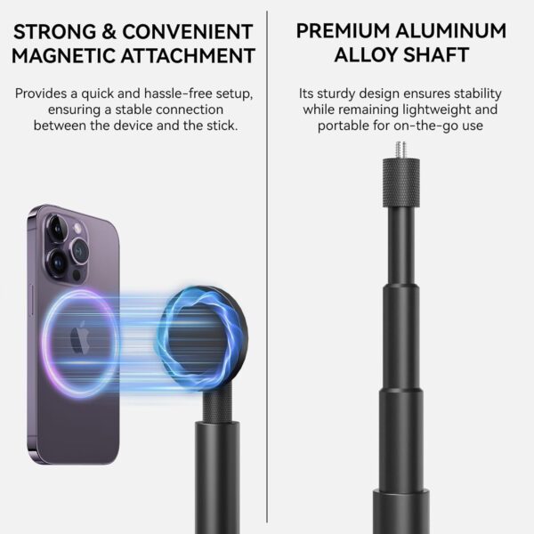 Golf Monopod Stick, Golf Swing Phone Holder, 46" Magnetic Aluminum Alloy Selfie Stick w/Spike Stake Mount, Compatible w/iPhone Camera Magsafe, Adjustable Heigh Tripod, Golf Training Aid - Image 3