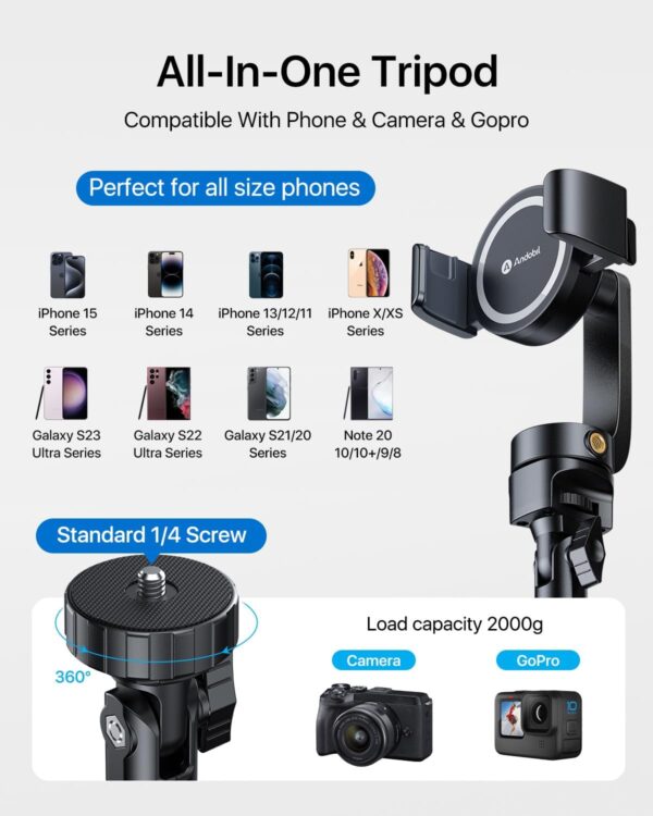 andobil MagStick Selfie Stick Compatible with MagSafe [Redefined Phone Tripod] 63.5" Extendable Magnetic Cell Phone Tripod Stand with Wireless Remote for iPhone 15 14 13 12 & All Phones - Image 6