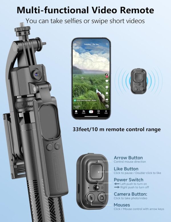 64'' Auto Face Tracking Tripod 360 Rotation with Stand, Handheld Stabilization, Aluminum Quadrapod Selfie Stick Phone Tripod with Remote Compatible with iPhone, Android for TikTok, Live Streaming - Image 4