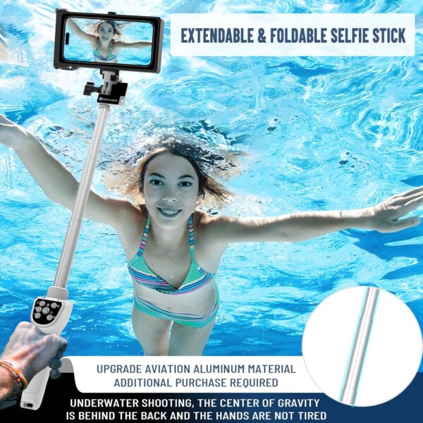 Bluetooth Selfie Stick for iPhone 16 Pro Max/16 Pro Samsung Galaxy S25 Ultra, Extendable & Portable Diving Surfing Swimming Waterproof Phone Selfie Stick, Underwater Photo/Video Recording with Lanyard - Image 4
