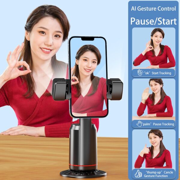MQOUNY Auto Face Tracking Phone Holder, 360° Rotation Face Body Phone Tripod Smart Shooting Camera Mount with Rechargeable Remote and Light for Live Vlog Streaming Video, Rechargeable - Image 6