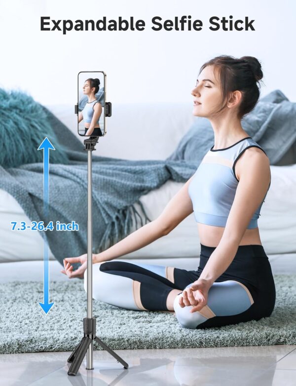 Portable Selfie Stick Tripod, 4 in 1 Extendable Phone Tripod Stand with Detachable Wireless Remote & Phone Holder 360° Rotating Mini Travel Tripod Compatible with iPhone 16/15/14/13 Pro/Android/Gopro - Image 2