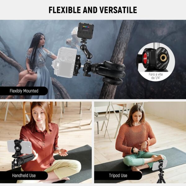 NEEWER Tripod for iPhone with Remote, Mini Flexible Phone Tripod Stand Vlog Selfie Stick with Phone Holder & Action Camera Adapter Compatible with iPhone GoPro Insta360 Samsung Digital Camera, TP35 - Image 8
