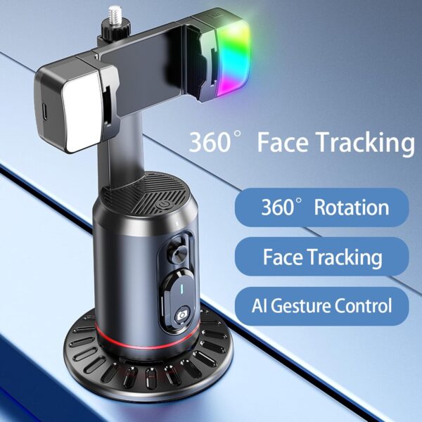MQOUNY Auto Face Tracking Phone Holder, 360° Rotation Face Body Phone Tripod Smart Shooting Camera Mount with Rechargeable Remote and Light for Live Vlog Streaming Video, Rechargeable - Image 3