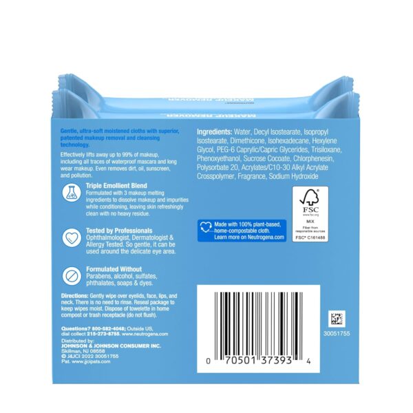 Neutrogena Makeup Remover Wipes, Daily Facial Cleanser Towelettes, Gently Cleanse and Remove Oil & Makeup, Alcohol-Free Makeup Wipes, 2 x 25 ct - Image 7