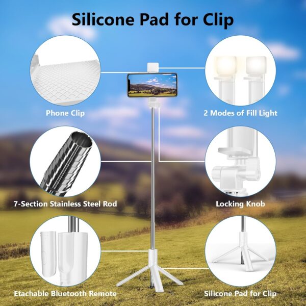 Selfie Stick Tripod, 40 in Retractable Tripod for iPhone with Wireless Remote Control & Light, Portable Phone Tripod for Photograph, Live Streaming, Video Recording, Compatible with All Cellphones - Image 7