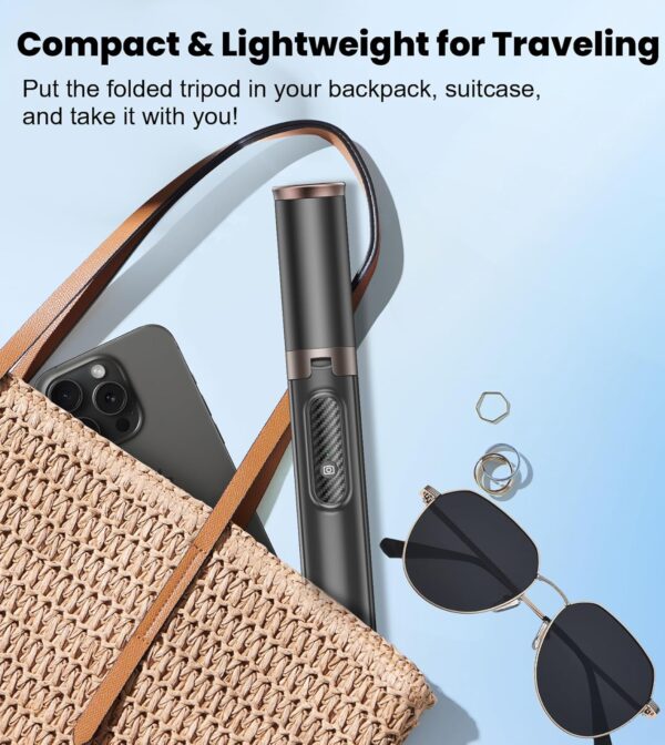 TONEOF 60" Selfie Stick Tripod for Video,All-in-1 Extendable Cell Phone Tripod Stand with Integrated Remote,360° Rotate Lightweight & Portable Tripod for 4-7” iPhone/Android/Photo & Video Kits/Travel - Image 8