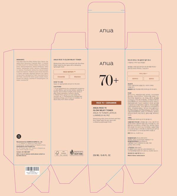 ANUA Rice 70 Glow Milky Toner, for Glass Skin, Rice Water, Niacinamide, Ceramides, Panthenol, Fragrance-Free, Non comedogenic, Fungal Acne Safe, Korean Skin Care, 250ml/8.45fl.oz. - Image 2